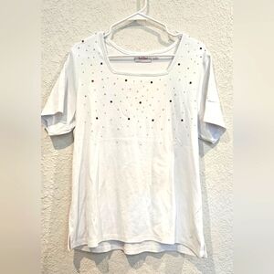 Quacker Factory Independence Day White Size Large Short Sleeve Top